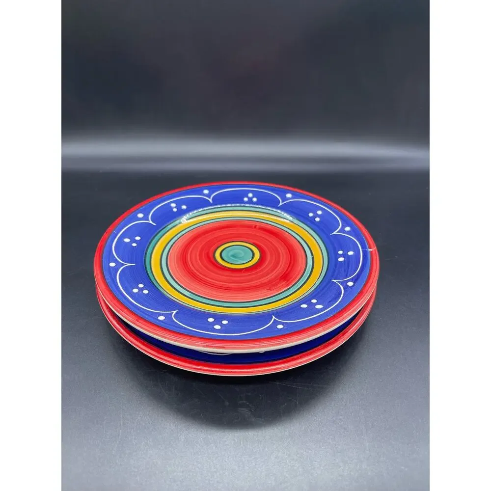 Pier 1 Earthenware San Marco Set of 2 Salad Plates 8” Italy *Small Paint Chip